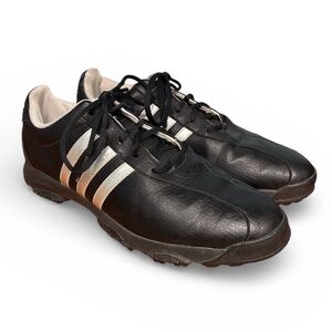 Adidas Mens Adiwear Traxion Golf Shoes Size 10.5 Leather Silver Stripes Black